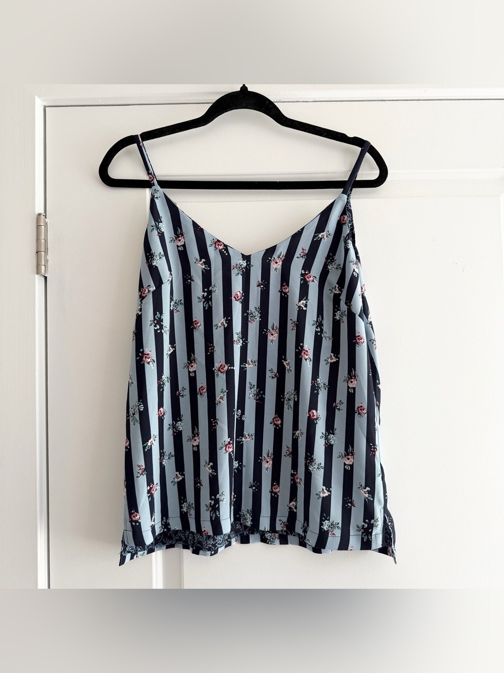 White House Black Market V Neck Reversible Striped & Floral Tank Top